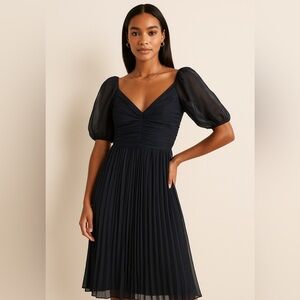 Abercrombie & Fitch NWT Black Chiffon Pleated Puff Sleeve Maxi Dress Size MT